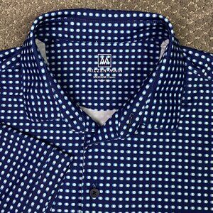 Mizzen + Main Polo Shirt Mens Medium Classic Fit Blue Geometric Golf Performance
